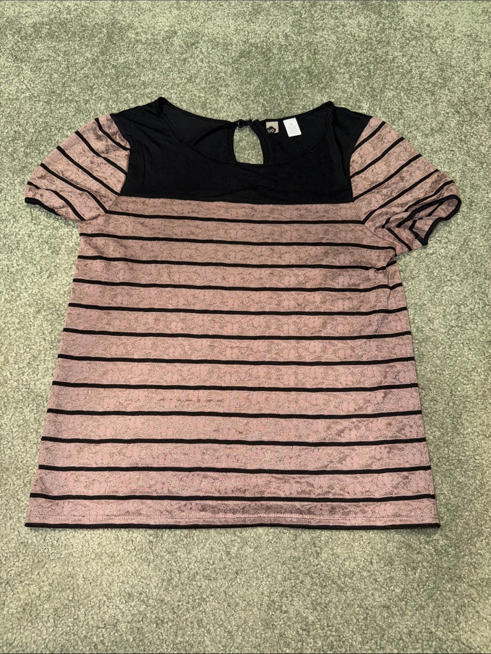 bp Pink and Black Striped Short Sleeve Top